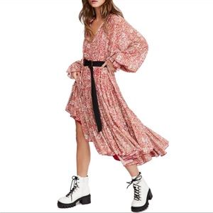 Free People Feeling Groovy red combo maxi dress long sleeves size medium m